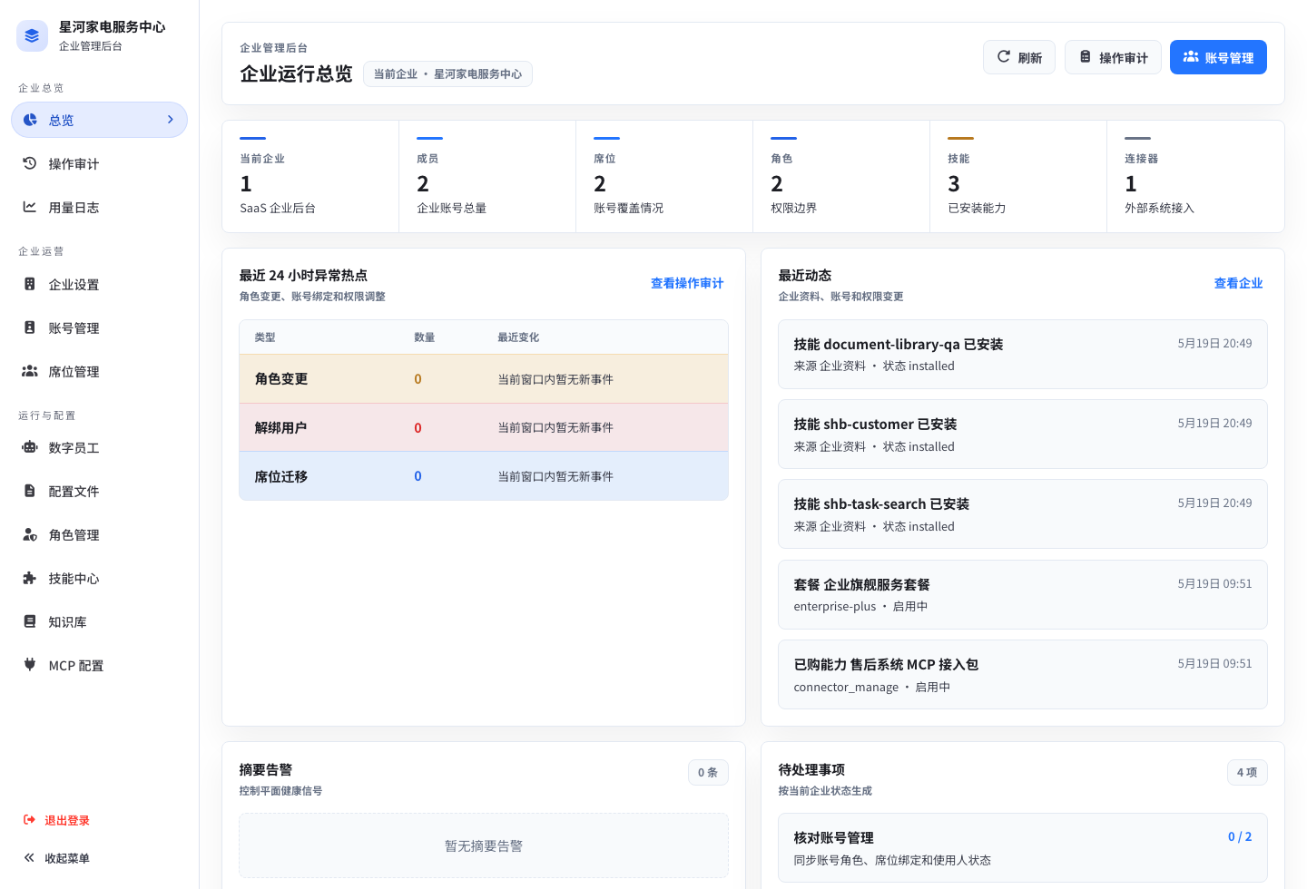 小宝 Claw 企业管理后台总览